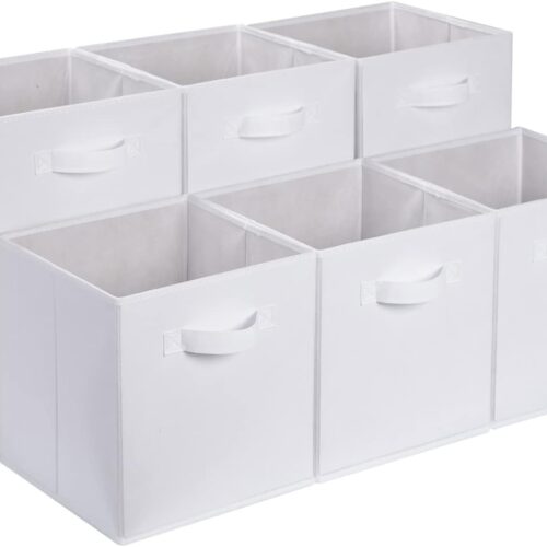 Collapsible Fabric Storage Cubes Organizer with Handles, Sturdy Storage Bins, White, 10.5-x-10.5-x-11-inch, 6-Pack