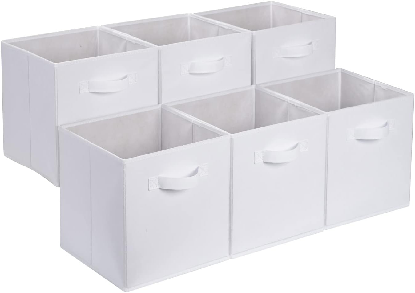 Collapsible Fabric Storage Cubes Organizer with Handles, Sturdy Storage Bins, White, 10.5-x-10.5-x-11-inch, 6-Pack