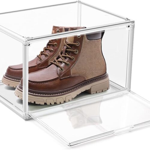 1 Pack Clear Shoe Organizer for Closet Shoes Storage Box for Sneakerheads Plastic Stackable Sneaker Display Case Storage Bins with Lids,Size 14