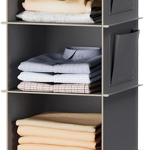 Hanging Closet Organizer and Storage, 6-Shelf Closet Hanging Storage Shelves, Grey