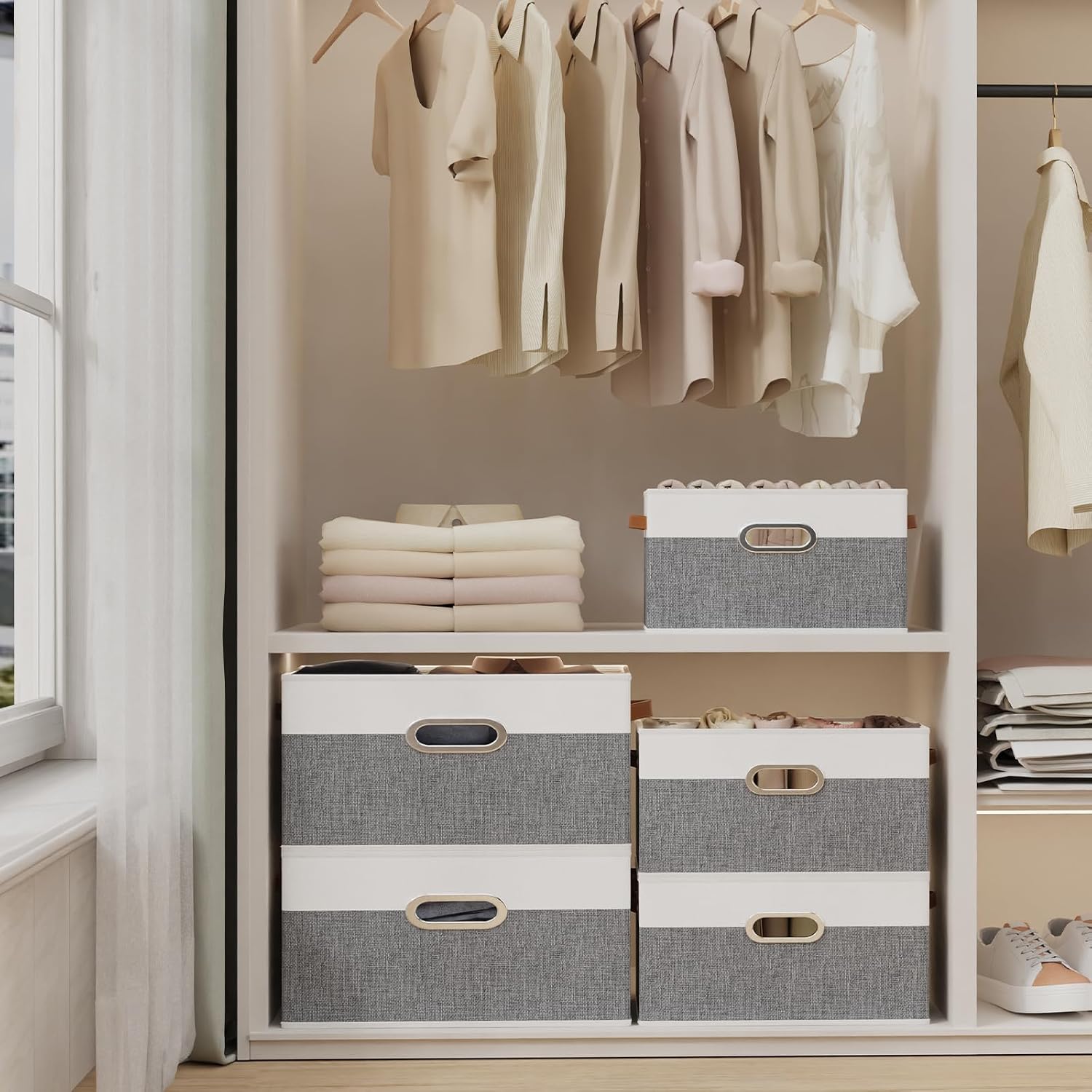 Foldable Fabric Storage Basket with Handles - Image 2