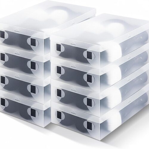 8 Pack Large Boot Storage Boxes with Lids for Tall Boots 20.5" x 11.8" x 4.5" Stackable Clear Plastic Shoe Organizer Container Space-saving Shoe Storage Box for Sneakers and High Heels