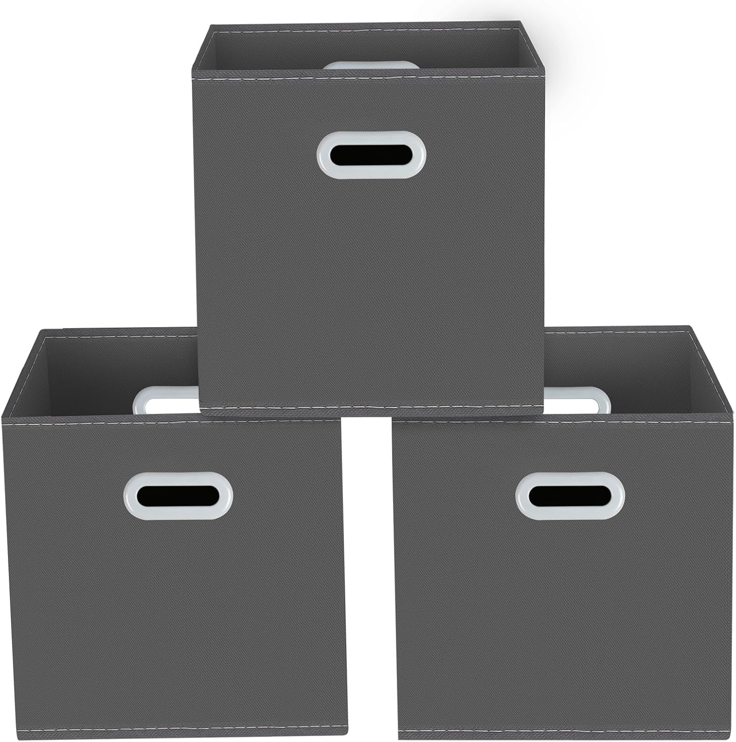 71a5yK6lQRL._AC_SL1500_.jpg storage bins Cubes, Fabric Cube Organizer with Handle, Foldable Cube Bins for Cloth or Accessary Storage, 11x11x11, Set of 3,(Gray) - Image 1