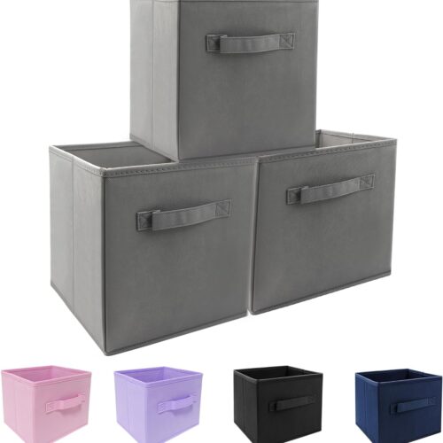 Mini Size 3-Pack Cube Storage Bins 9.0"x7.5"x7.5" Fabirc Foldable Closet Toy Organizer Collapsible Cloth Gray