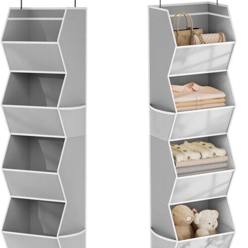 Hanging Closet Organizer 4 Shelf Collapsible Bedroom Closet Organizers and Storage Hanging with Mesh Pockets for Clothes, Fabric Hanging Storage Bins for Wardrobe Closet Organization and Storage, Grey
