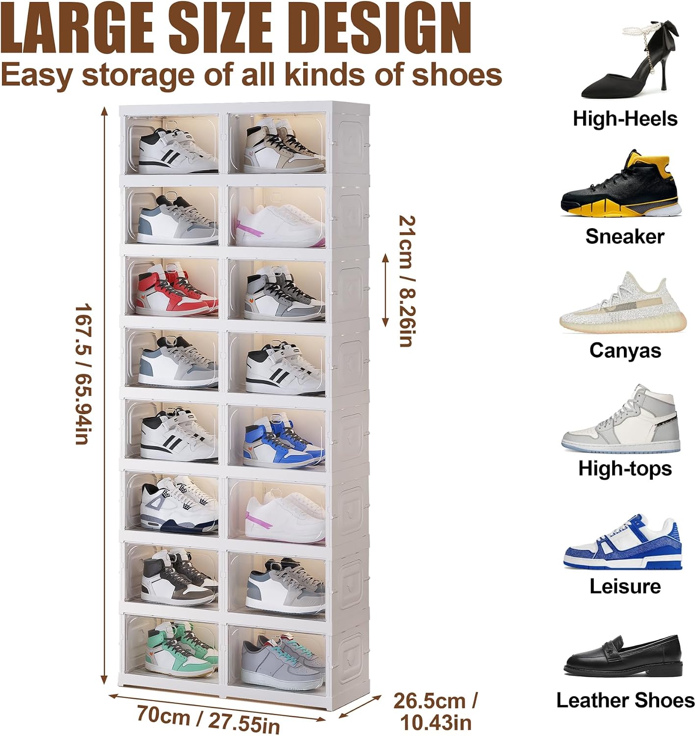 Shoe Box Foldable Storage Box Installation-free Clear Plastic Stackable Shoe Storage Cabinet Shoe Organizer Shoe Container Box with Lids Large Size Shoe Rack (8 Tiers 16 Pairs) - Image 2