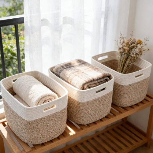 Woven Rope Storage Basket for Shelves