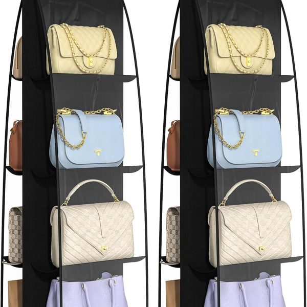 2 Packs 8 Pockets Black Handbag Hanging Purse Organizer for Closet, Purse Storage, Purse Hanger and Handbag Organizer for Space Saving