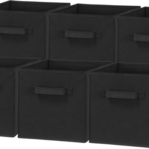 Foldable Cube Storage Bins, 11-Inch Black, 6-Pack Fabric Cubes Organizer for Closet or Shelves