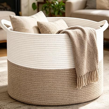 Woven Blanket Storage Basket with Handles