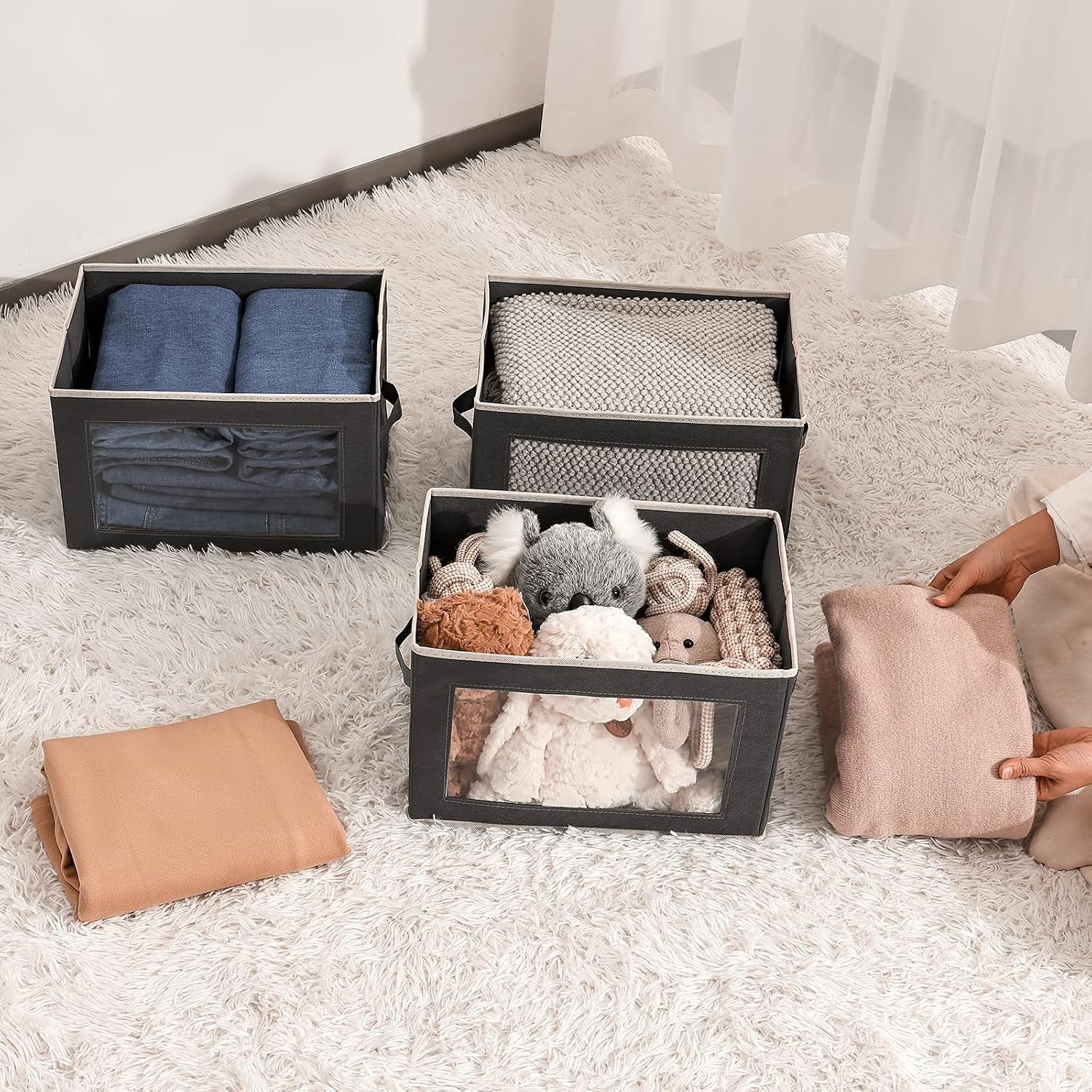 Fabric Storage Box with Window and Handles