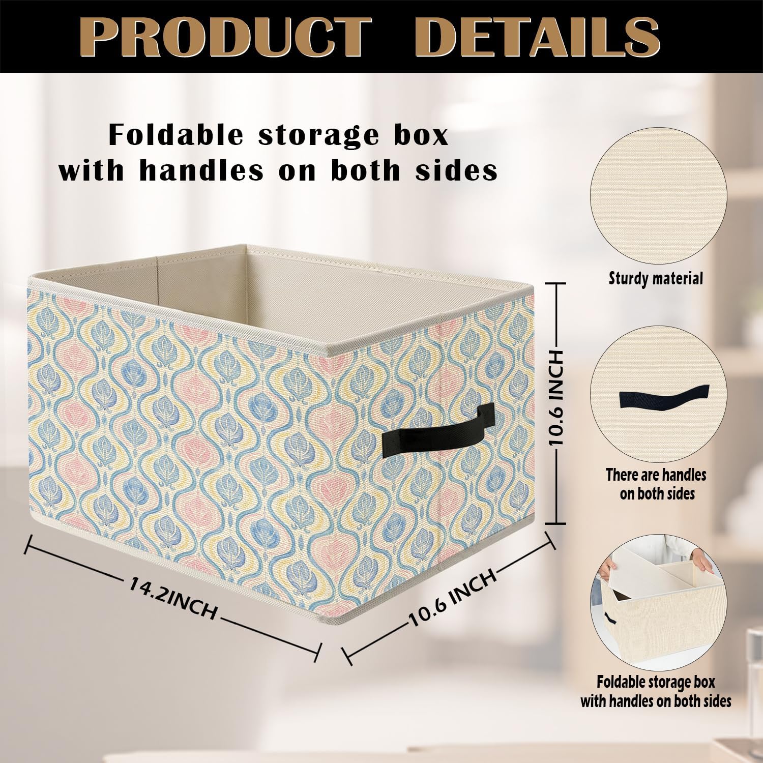 Decorative Floral Storage Basket with Handles - Image 2