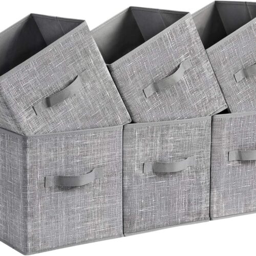 Storage Cubes, 11-Inch Non-Woven Fabric Bins with Double Handles, Set of 6, Closet Organizers for Shelves, Foldable, for Clothes, Cattail Gray UROB26LG