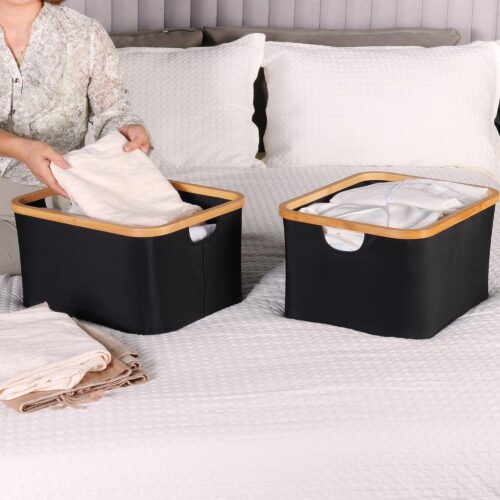 Fabric Storage Basket with Natural Handles