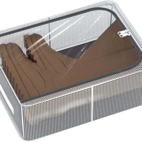 Stackable Storage Boxes with Clear Lids, 15.8-Inch Closet Storage Bins with Metal Frame for Shoe, Boot, Sneaker (1 Pack, 19 Qt, 15.8" x 11.8" x 6")