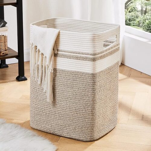 Tall Cotton Storage Basket with Handles
