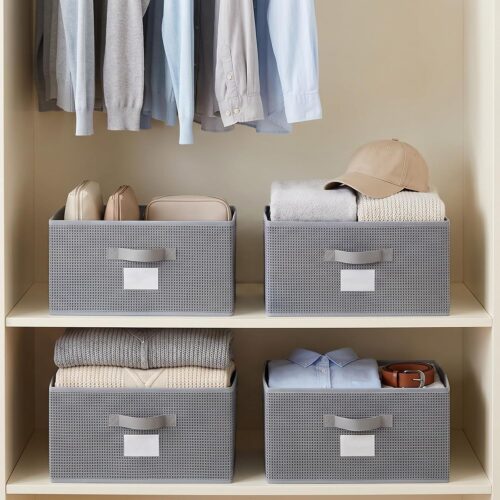 Foldable Fabric Storage Basket with Label Slot