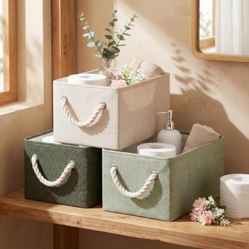 Foldable Fabric Storage Basket with Handles